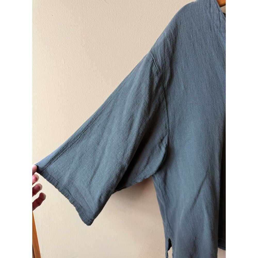 Oh My Gauze Large Medium Gray Button Cropped Ronie Cotton Gauze Blouse - Picture 5 of 11